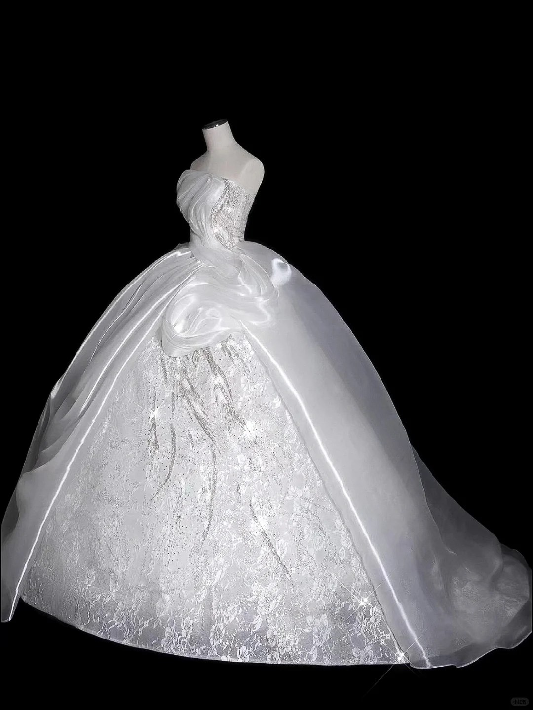Classy Ball Gown Strapless Satin Lace Sequin Long Wedding Dresses