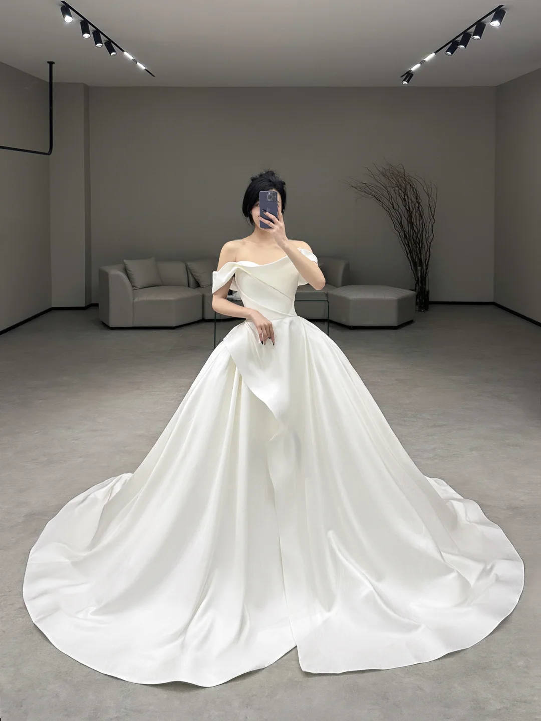 Simple Elegant Ball Gown Off The Shoulder Satin Long Wedding Dresses