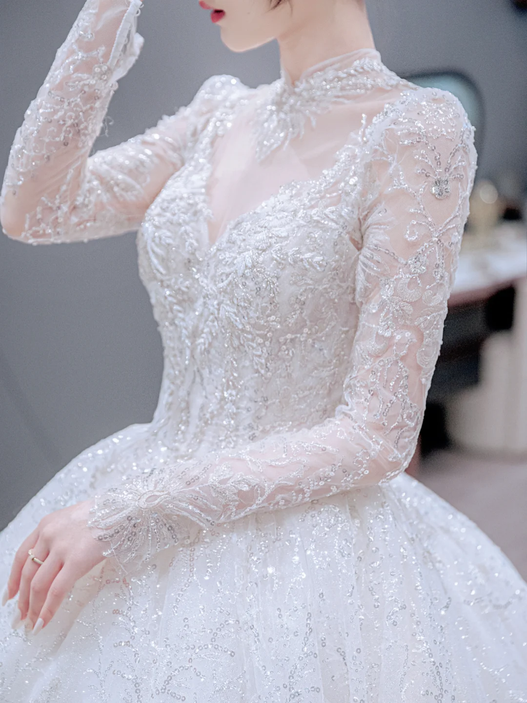 Timeless Ball Gown Tulle Lace Sequin Long Sleeves Long Wedding Dresses