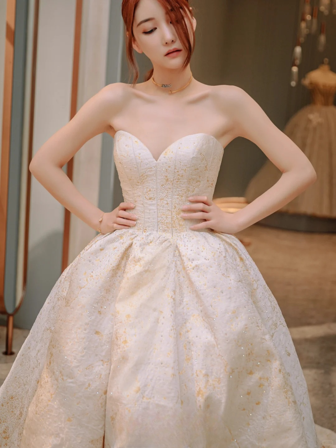 Dreamy Ball Gown Strapless Satin Beaded Long Wedding Dresses