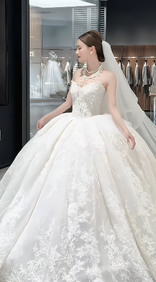 Timeless Ball Gown Strapless Tulle Lace With Veil Long Wedding Dresses