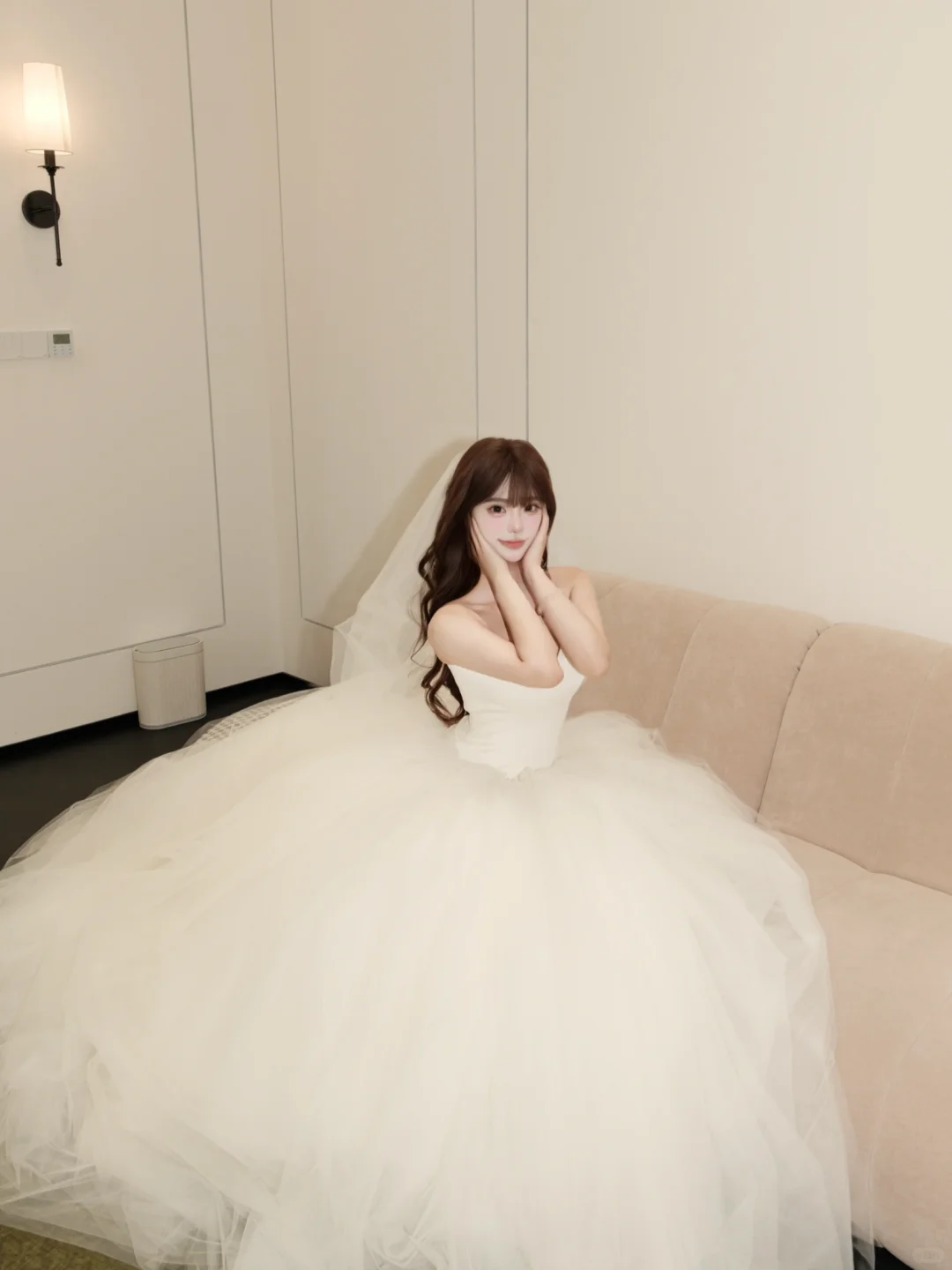 Princessful Ball Gown Strapless Satin Tulle With Veil Long Wedding Dresses