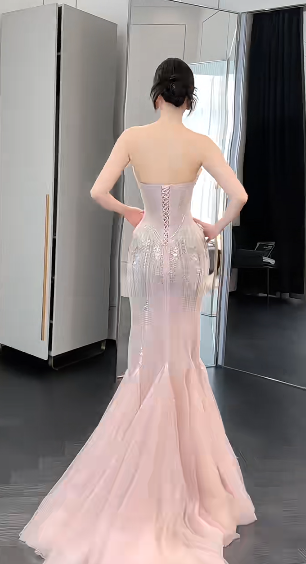 Timeless Mermaid Starpless Tulle Sequin Beaded Long Wedding Dresses