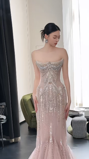 Timeless Mermaid Starpless Tulle Sequin Beaded Long Wedding Dresses