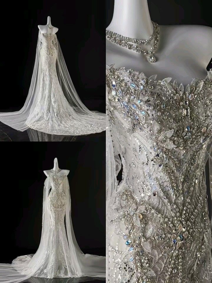 Gorgeous Mermaid Strapless Tulle Lace Sequin Beaded Long Wedding Dresses