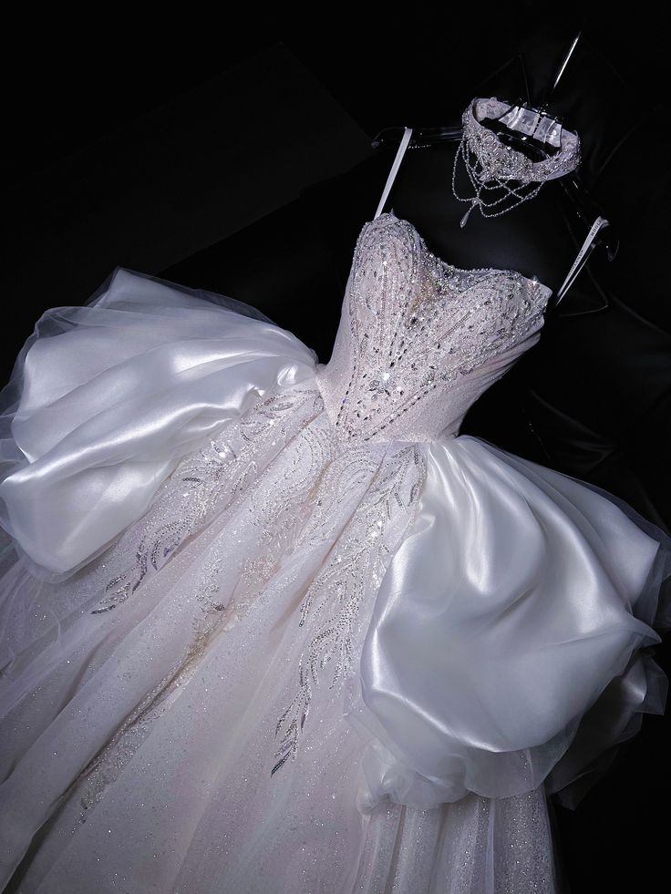 Dreamy Ball Gown Spaghetti Straps Satin Tulle Sequin Long Wedding Dresses