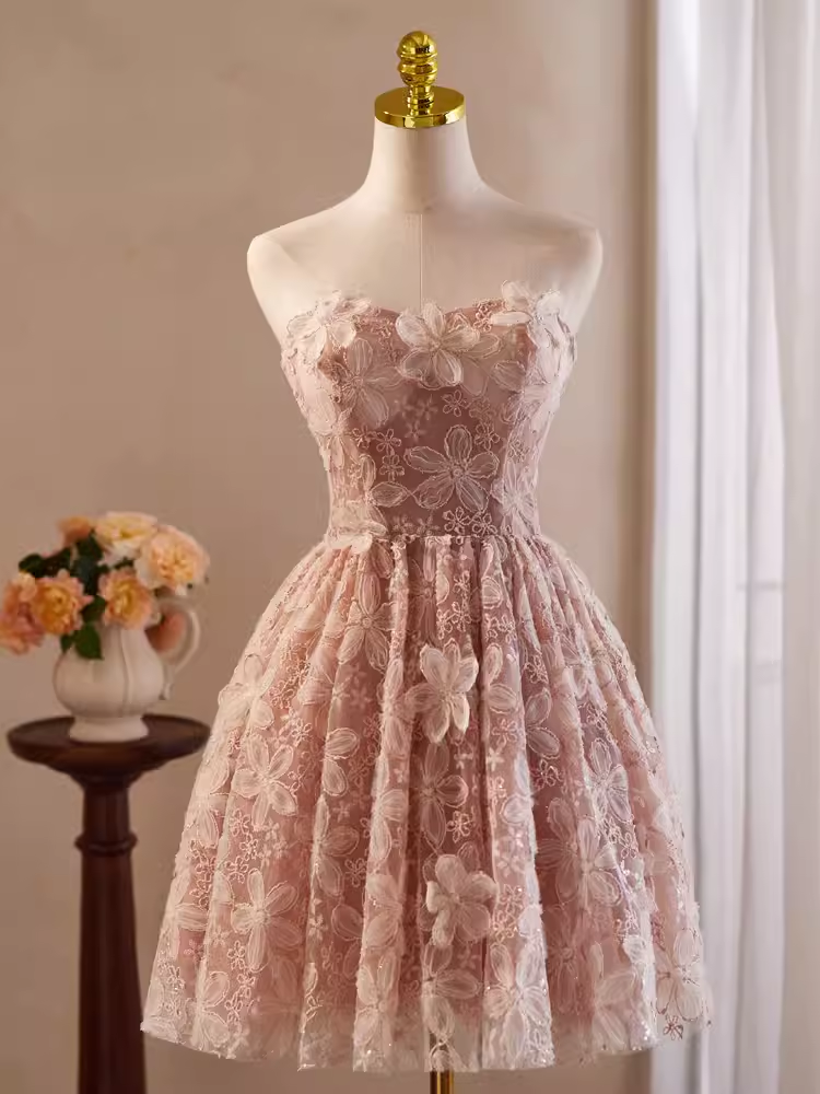 Cute Ball Gown Off The Shoulder Pink Lace Party Dress Homecoming Dresses