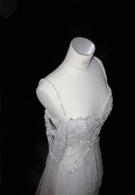 Gorgeous Mermaid Spaghetti Straps Tulle Baeded Long Wedding Dresses