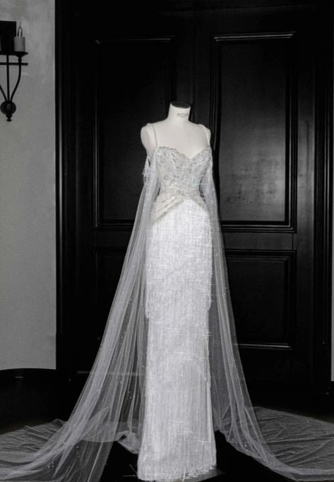 Gorgeous Mermaid Spaghetti Straps Tulle Baeded Long Wedding Dresses