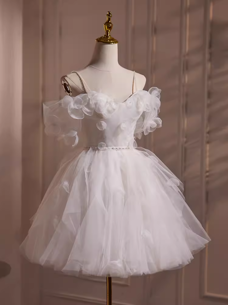 Cute Ball Gown Spaghetti Straps White Tulle Party Dress Homecoming Dresses