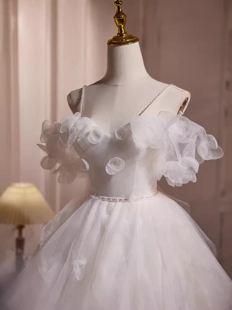 Cute Ball Gown Spaghetti Straps White Tulle Party Dress Homecoming Dresses
