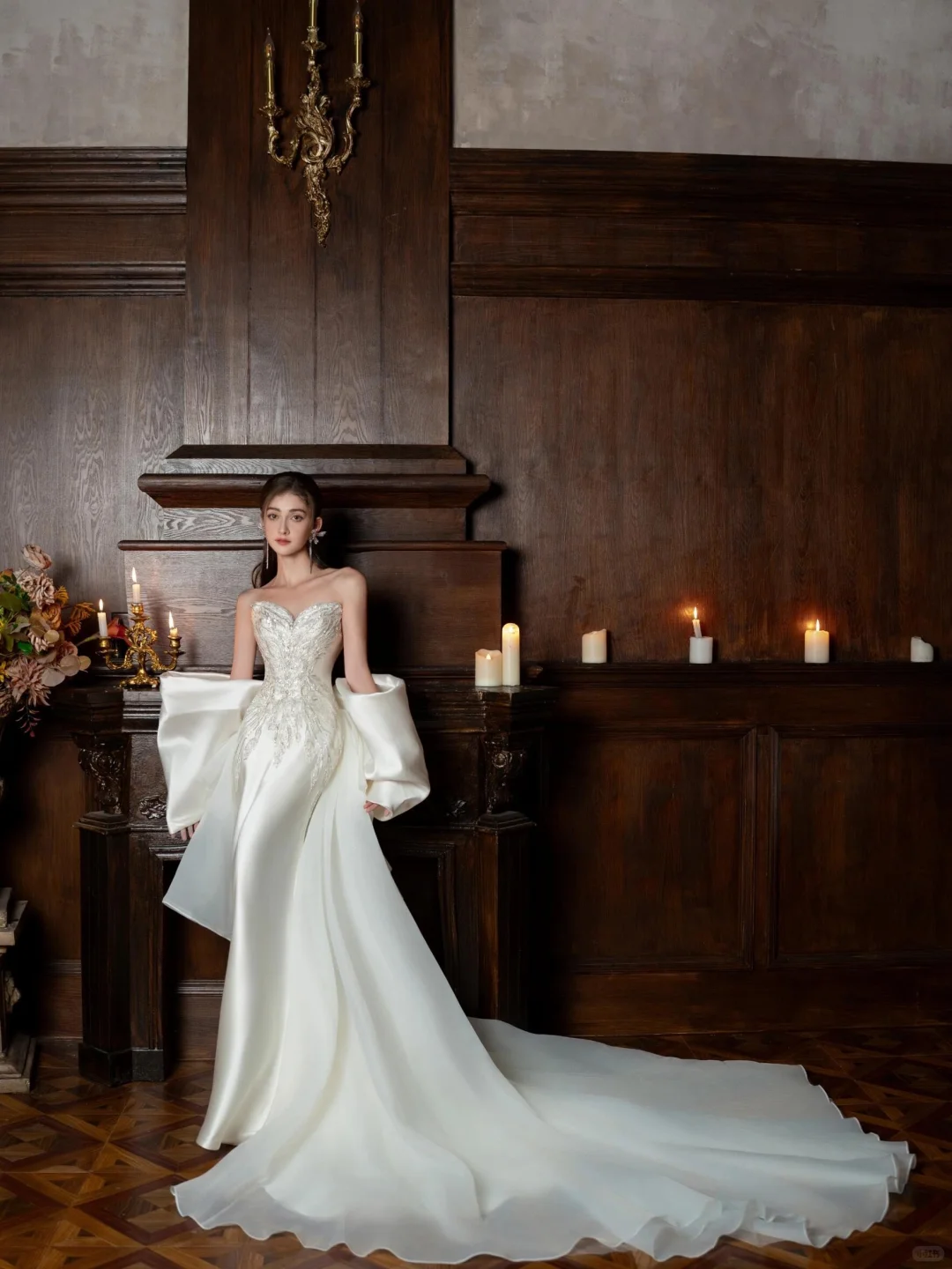 Timeless Mermaid Strapless Satin Sequin Beaded Long Wedding Dresses