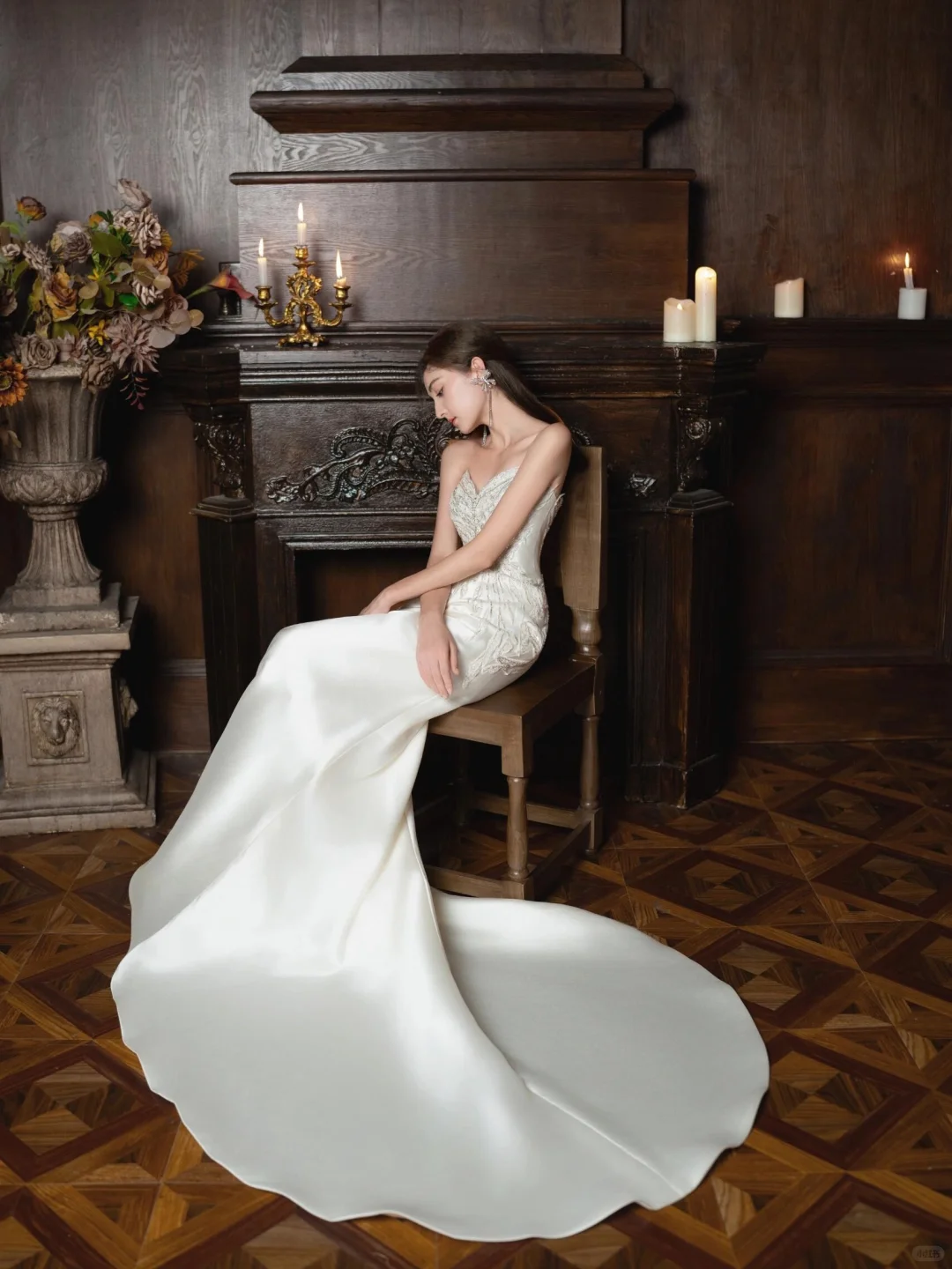 Timeless Mermaid Strapless Satin Sequin Beaded Long Wedding Dresses