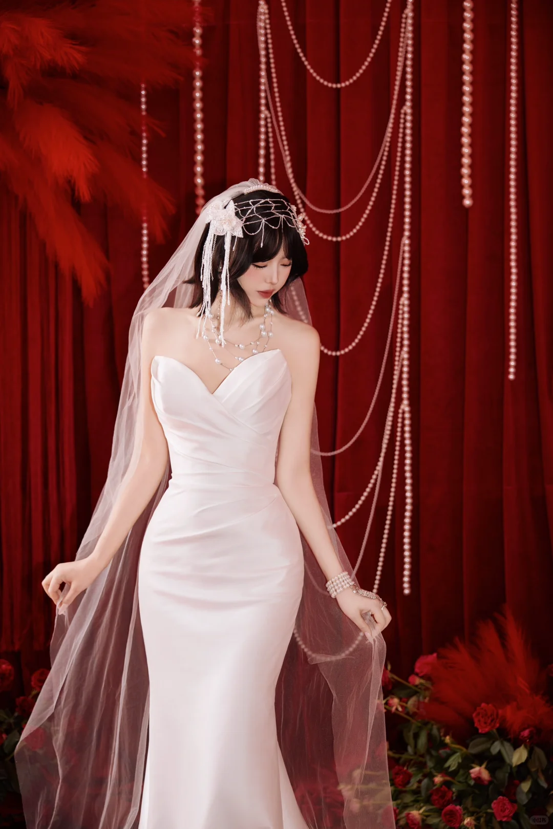 Dreamy Mermaid Strapless Satin With Veil Long Wedding Dresses