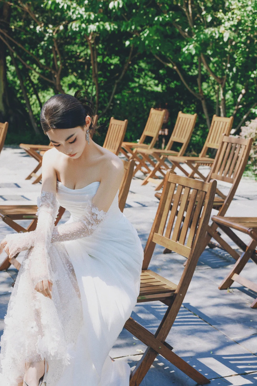 Unique Mermaid Strapless Satin Tulle Applqiue With Sleeves Long Wedding Dresses