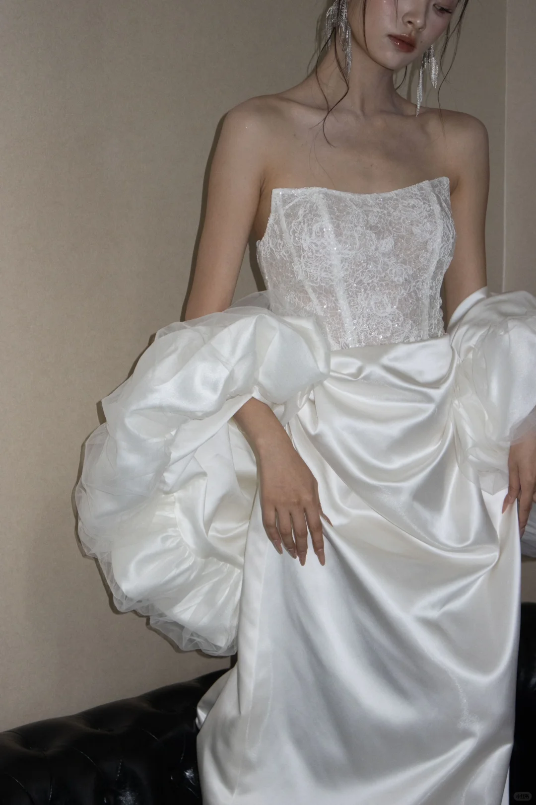 Elegant Mermaid Strapless Satin Lace Sequin Long Wedding Dresses