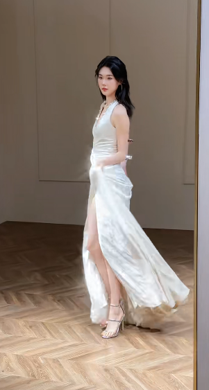 Dreamy A Line Halter Satin Slit Long Wedding Dresses