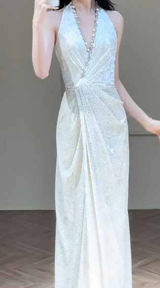 Dreamy A Line Halter Satin Slit Long Wedding Dresses