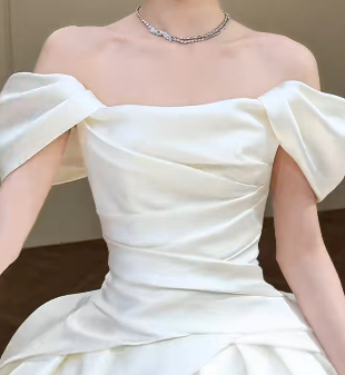 Elegant Ball Gown Off The Shoulder Satin Long Wedding Dresses