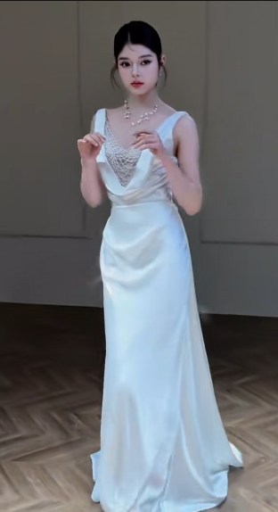 Timeless Mermaid Satin Beaded Long Wedding Dresses