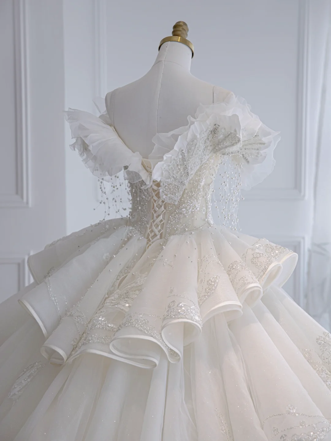 Timeless Ball Gown Off The Shoulder Tulle Sequin Beads Long Wedding Dresses