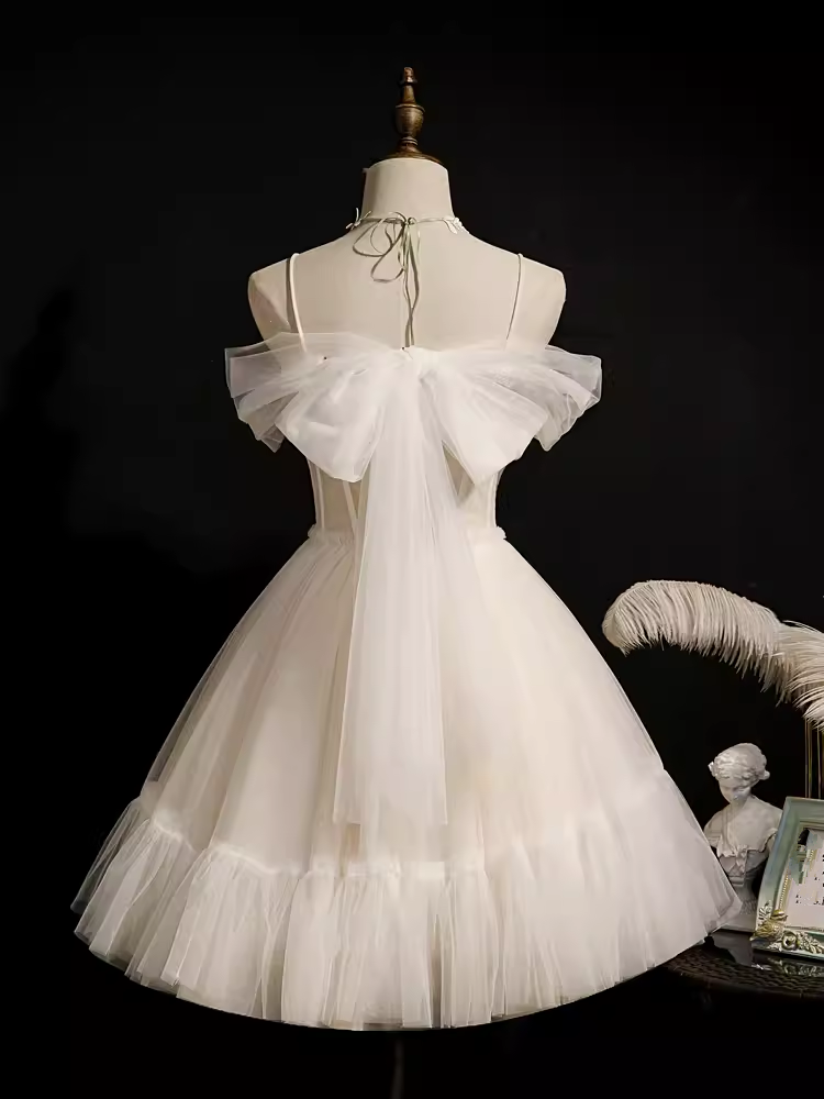 Elegant Ball Gown Spaghetti Straps Party Dress White Homecoming Dresses