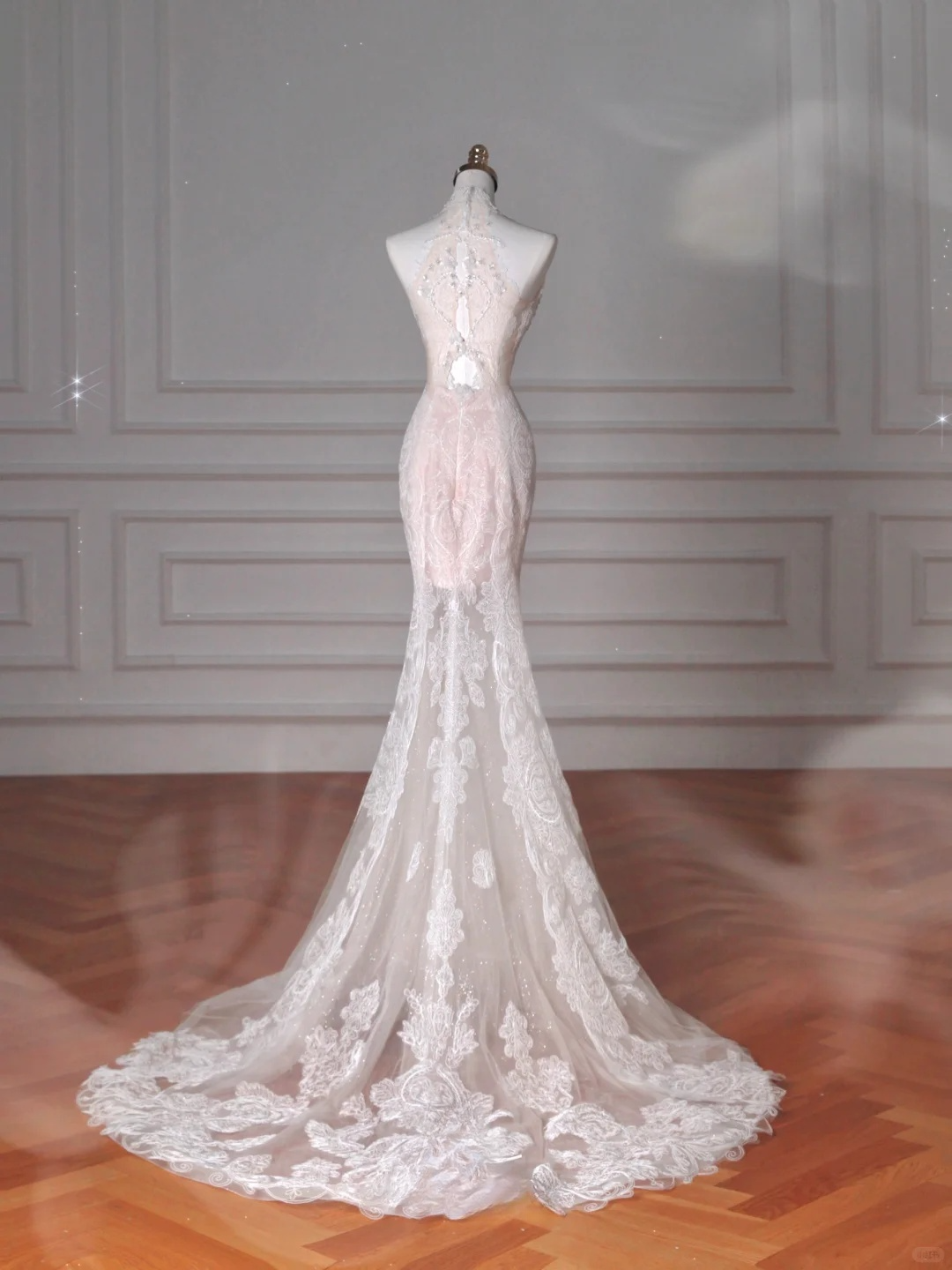 Dreamy Mermaid Halter Tulle Lace With Veil Long Wedding Dresses