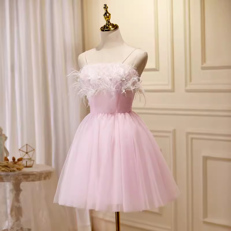 Elegant Ball Gown Spaghetti Straps Party Dress Pink Homecoming Dresses