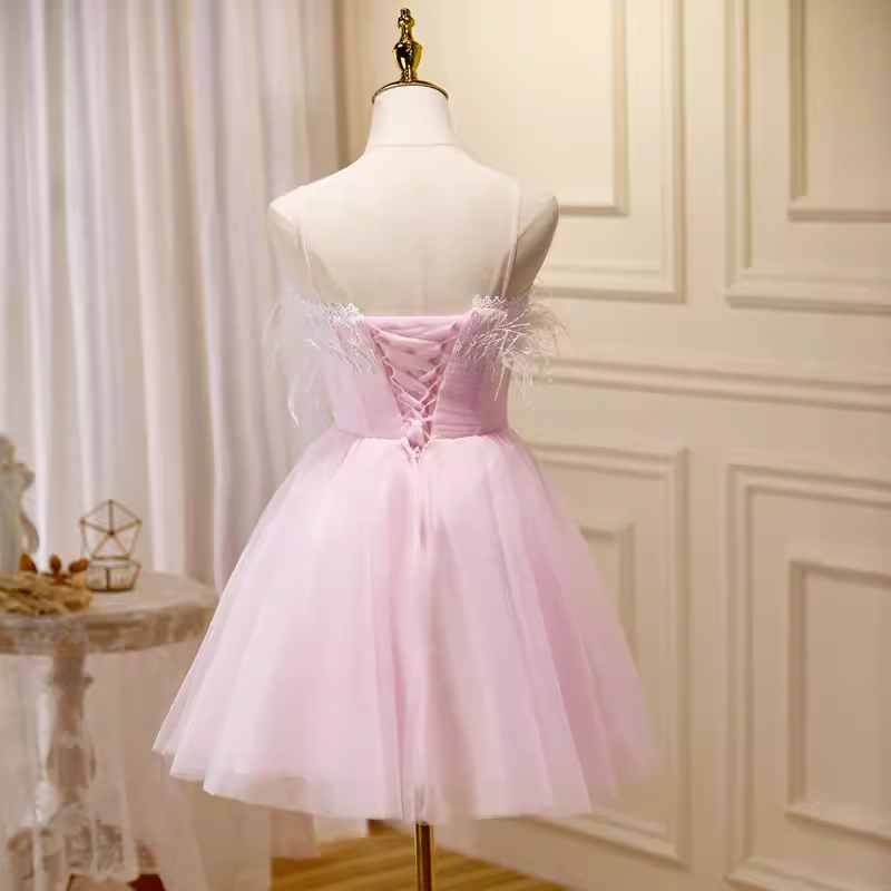 Elegant Ball Gown Spaghetti Straps Party Dress Pink Homecoming Dresses