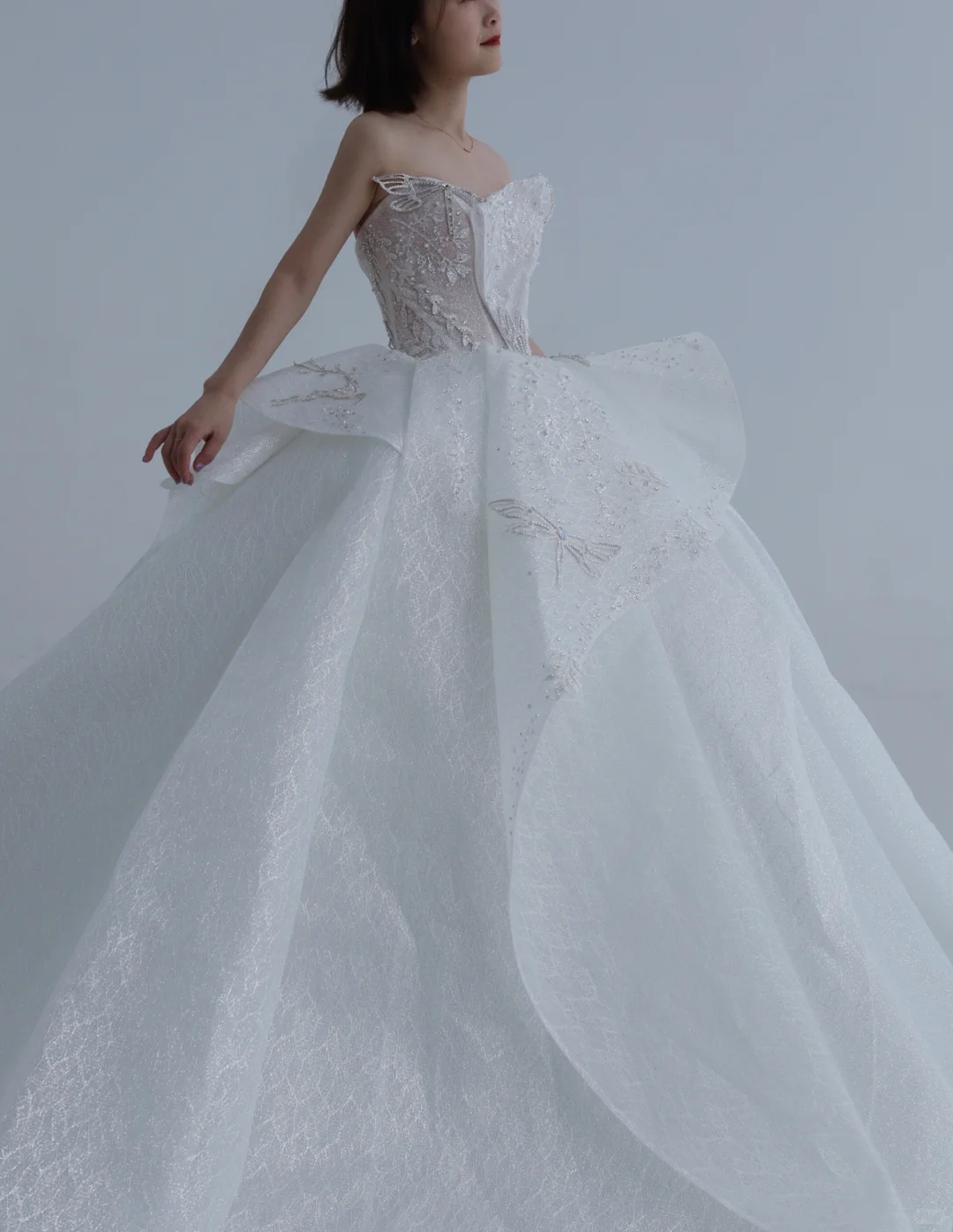 Timeless Ball Gown Strapless Satin Sequin Beads Long Wedding Dresses