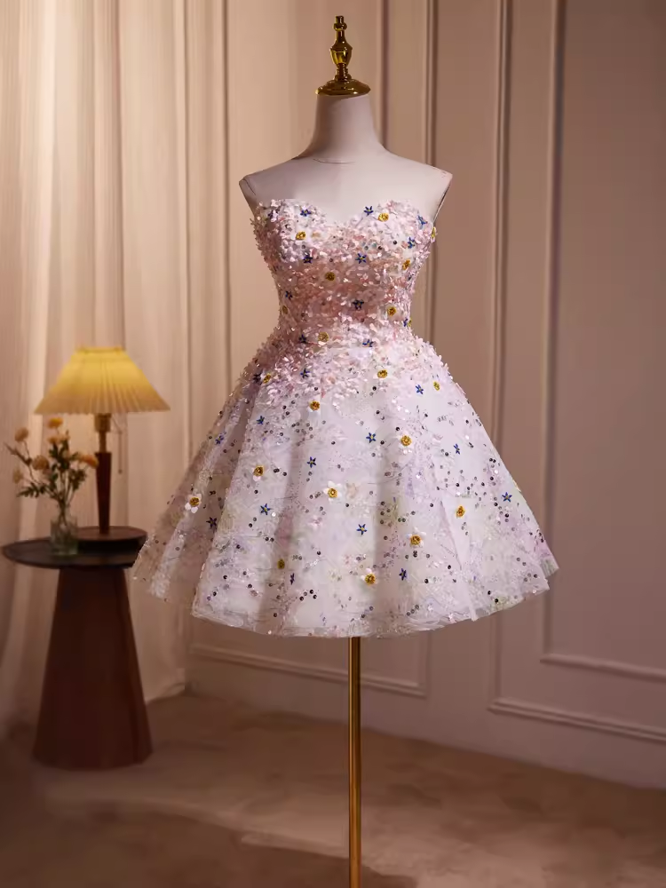 Elegant Ball Gown Strapless Sequin Party Dress Pink Homecoming Dresses