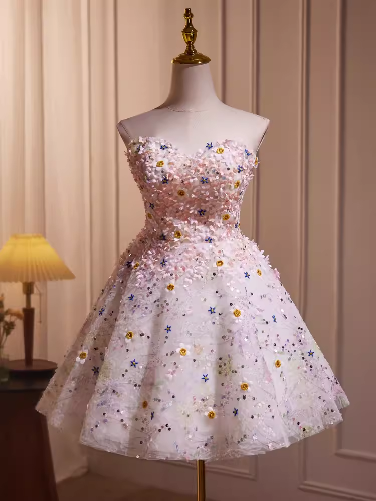Elegant Ball Gown Strapless Sequin Party Dress Pink Homecoming Dresses