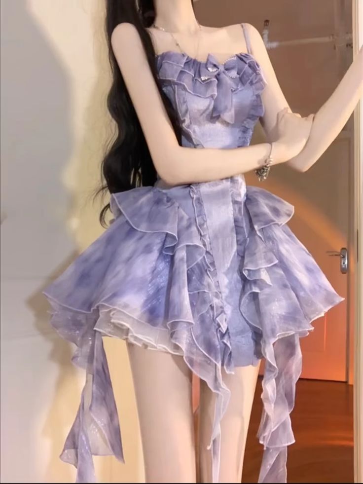 Lilac Ball Gown Spaghetti Straps Chiffon Ruffles Short Homecoming Dress 17th Birthday Outfits