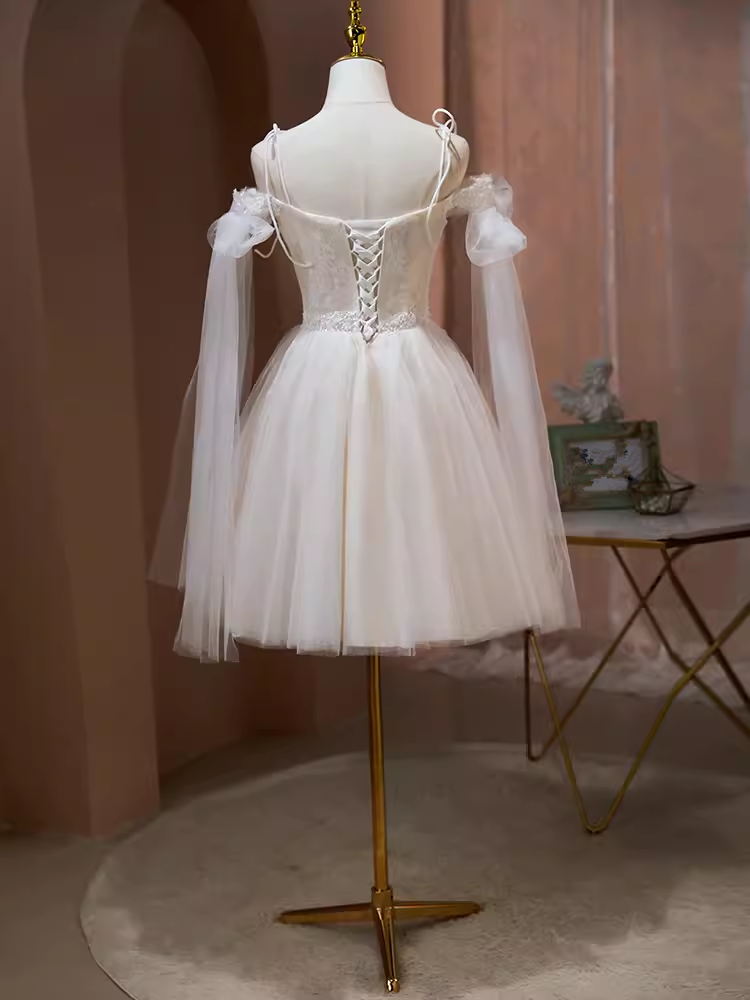 Elegant Ball Gown Straps Tulle Party Dress White Homecoming Dress