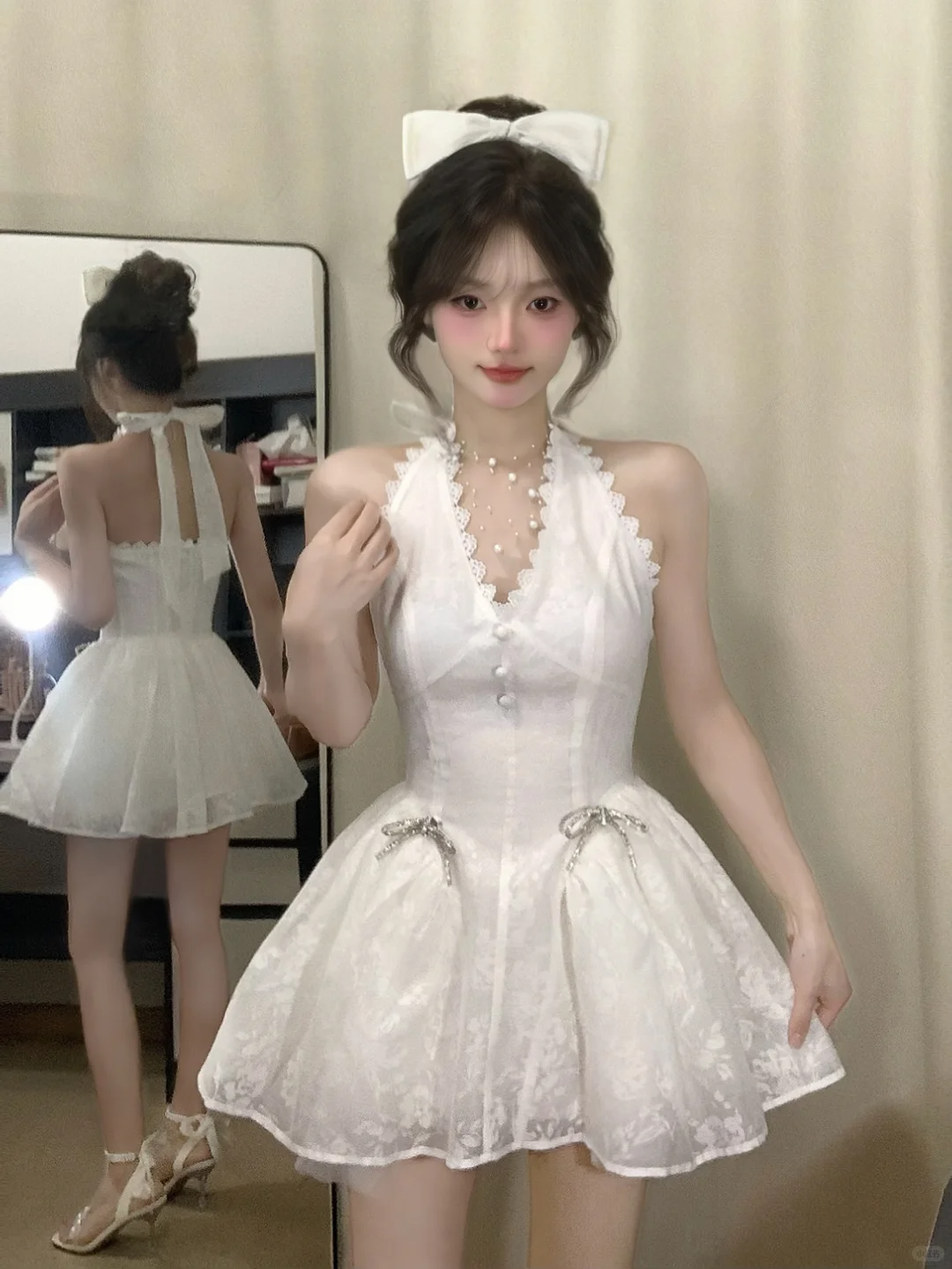 Sweet A Line Halter Satin Lace Short Homecoming Dress 18th Birthday Outfits