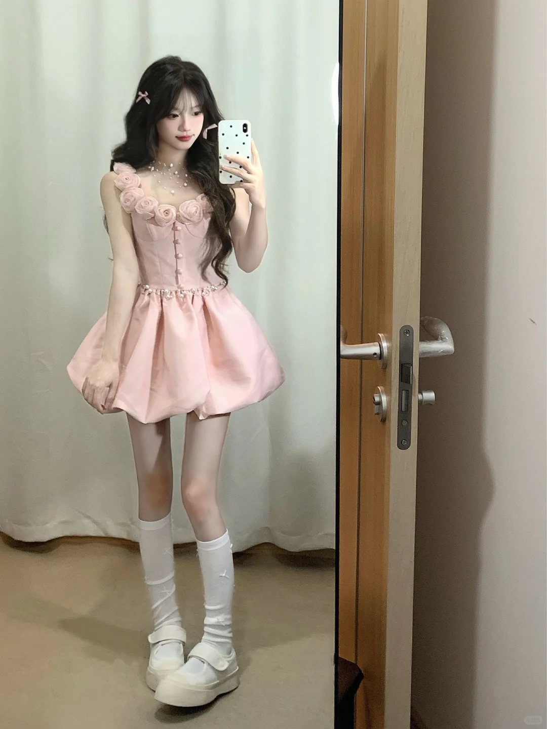 Pink A Line Spaghetti Straps Satin Flowers Short Homecoming Dress 18th Birthday Outfits
