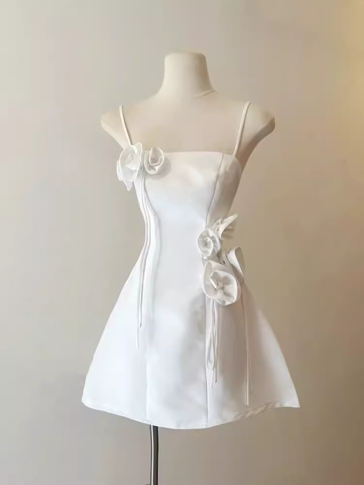 Elegant A Line Spaghetti Straps White Birthday Dress Short Homecoming Dresses