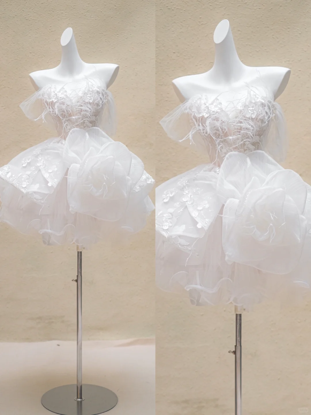 White Ball Gown Off The Shoulder Tulle Feather Applique Short Homecoming Dress 16th Birthday Outfits