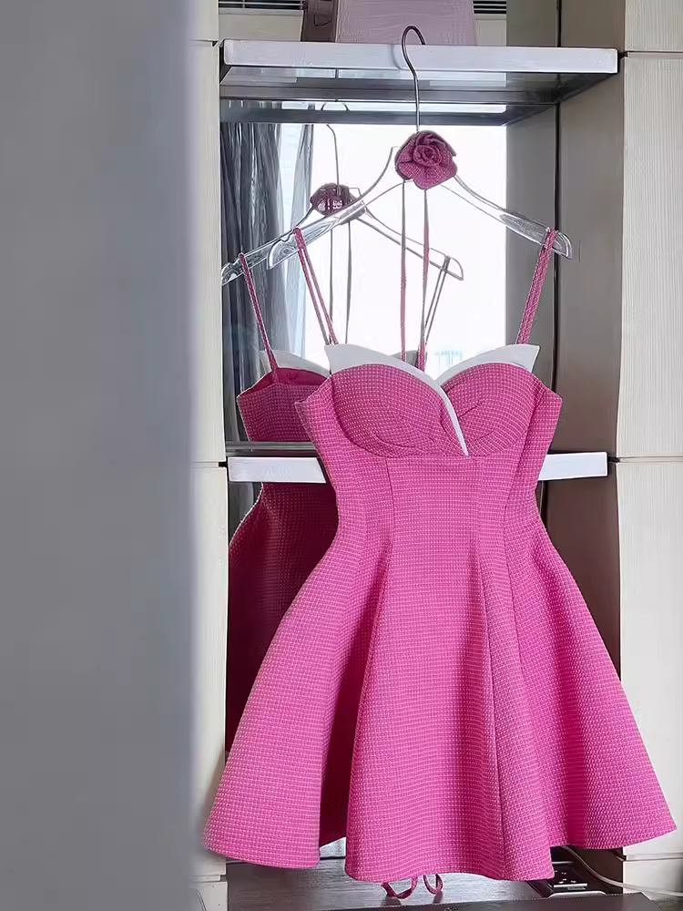 Sexy A Line Straps Pink Birthday Dress Short Homecoming Dresses