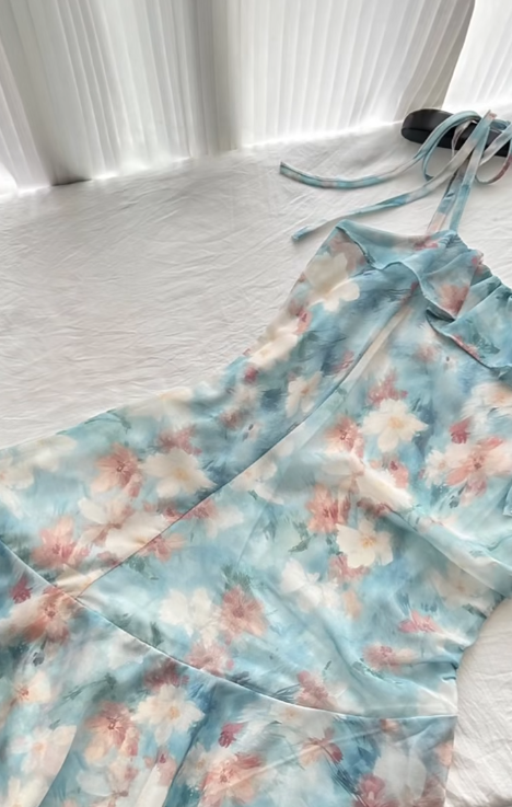 Chic A Line Spaghetti Straps Chiffon Printed Short Homecoming Dress 19th Birthday Outfits
