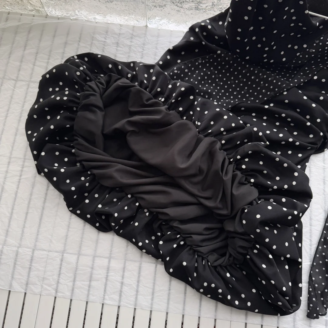 Sweet 16th Black A Line One Shoulder Satin Polka Dots Short Homecoming Dress Birthday Outfits