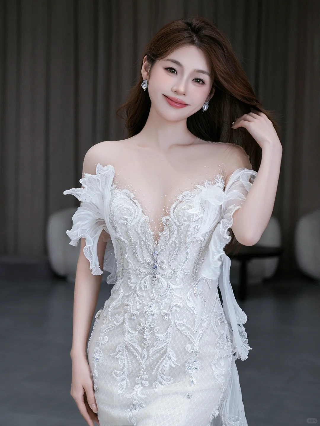 Dreamy Mermaid Off The Shoulder Satin Tulle Lace Beads Long Wedding Dresses