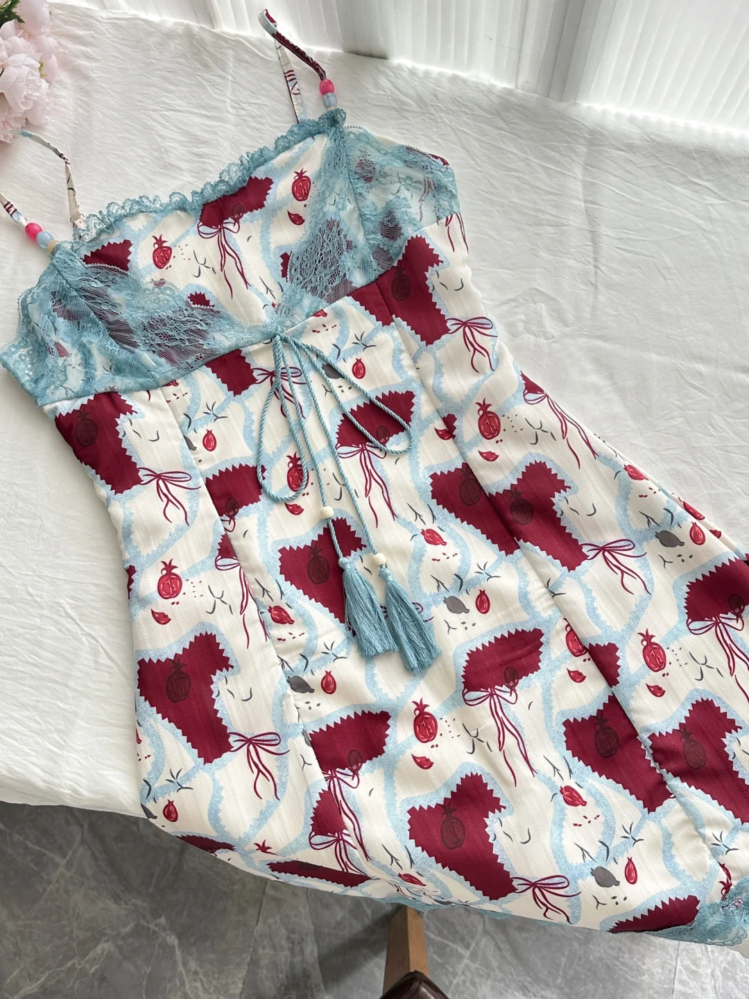 Stunning Mermaid Spaghetti Straps Satin Printed Lace Short Homecoming Dress 22th Birthday Outfits