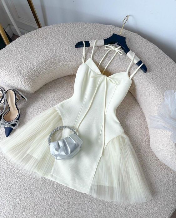 Simple A Line Spaghetti Straps Satin Tulle Short Homecoming Dress18th Birthday Outfits