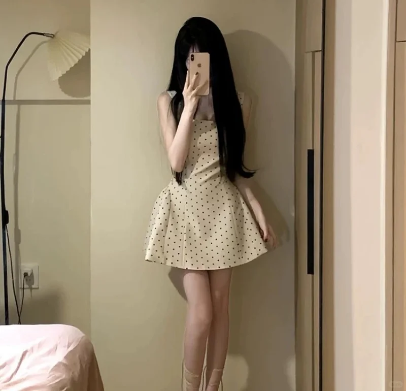 Princess A Line Square Satin Polka Dots Short Homecoming Dress 17th Birthday Outfits
