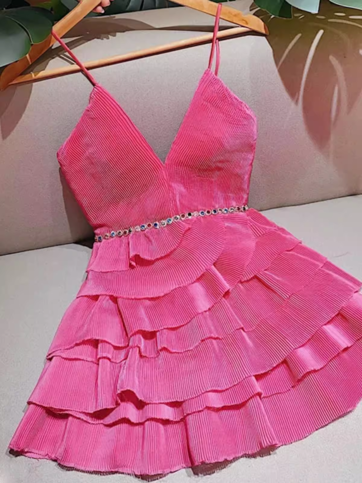 Simple A line Spaghetti Straps Pink Birthday Dress Chiffon Homecoming Dresses