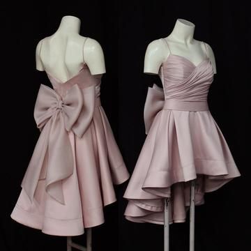 Sweet 17th Pink A Line Spaghetti Straps Satin Back With Bow Short Homecoming Dress Birthday Outfits
