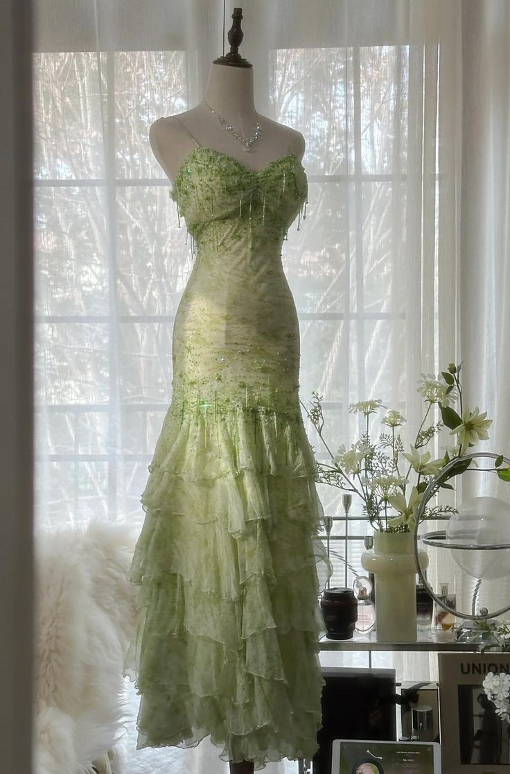 Stunning Mermaid Spaghetti Straps Satin Chiffon Sequin Beads Long Prom Dresses Formal Dress
