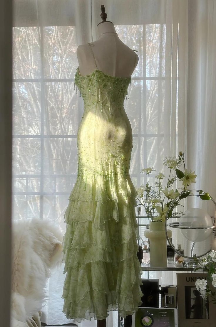 Stunning Mermaid Spaghetti Straps Satin Chiffon Sequin Beads Long Prom Dresses Formal Dress