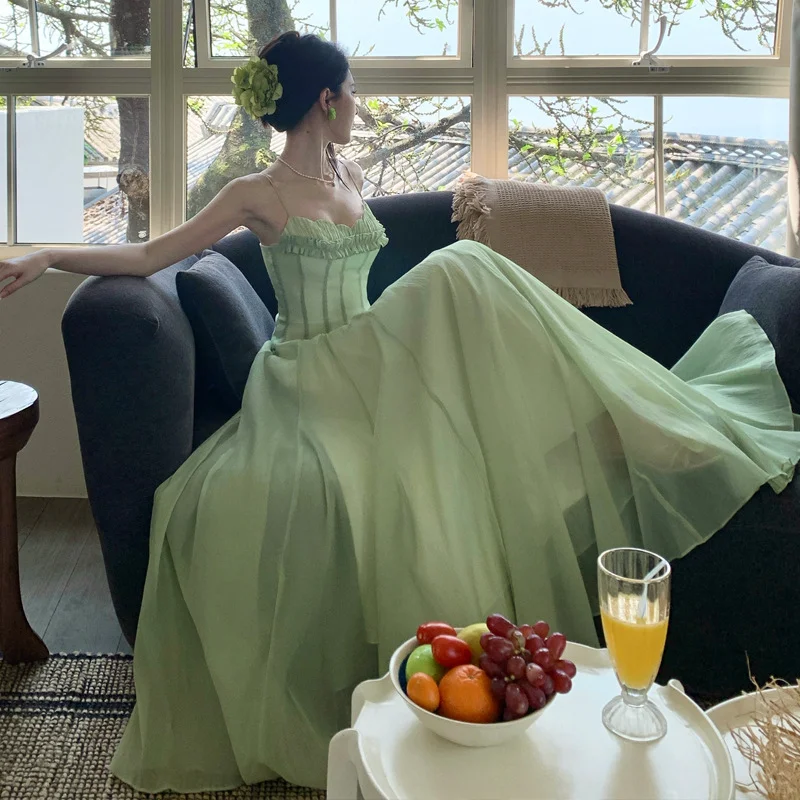 Elegant A Line Spaghetti Straps Chiffon Long Prom Dresses Formal Dress